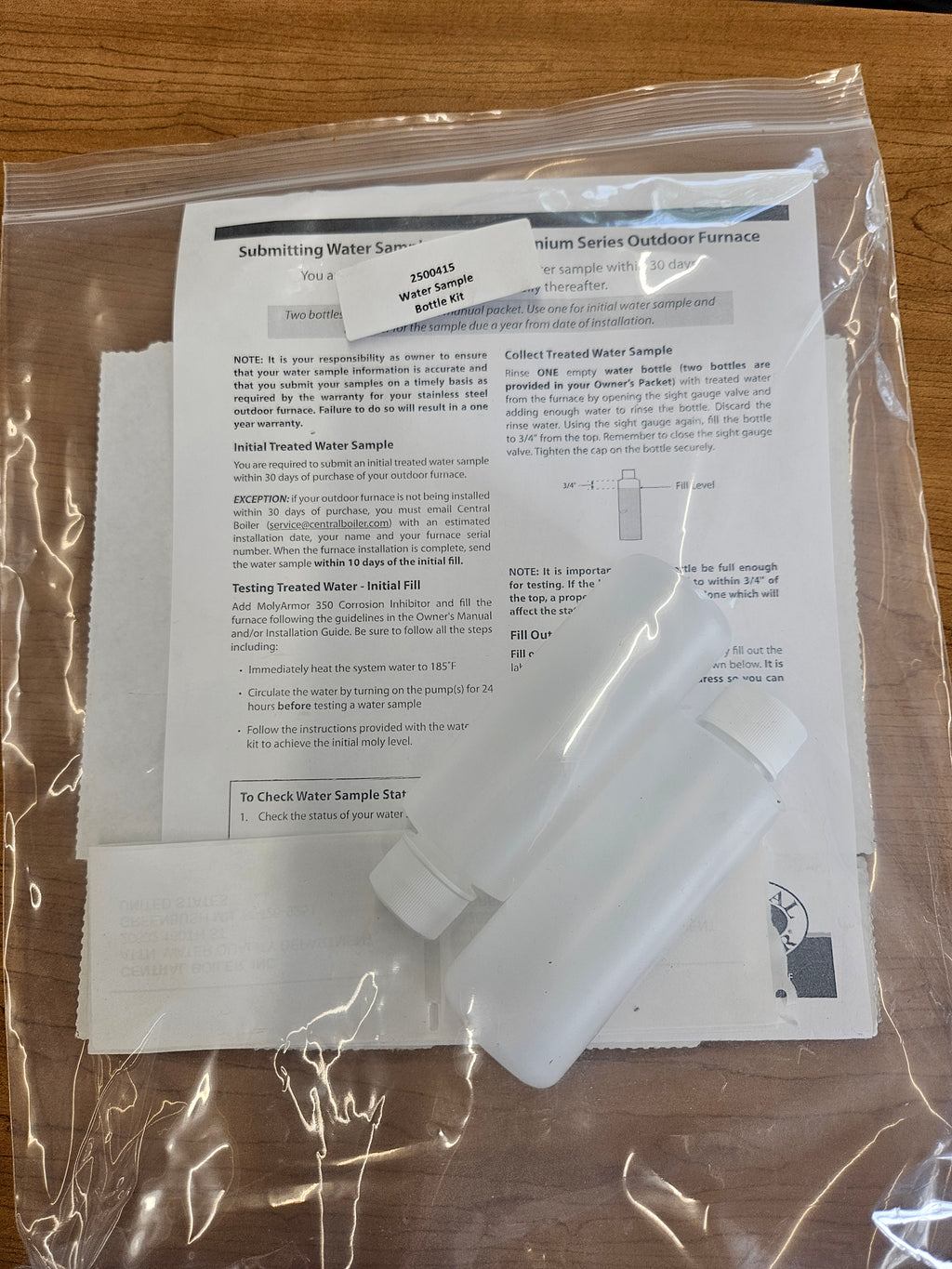 2500415 Kit, Water Sample Bottle, CB Furnace